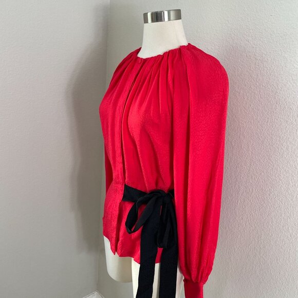 NEW Ted Baker London Womens Small Gathered Neck Tryniti Tie Front Blouse Shirt - Picture 6 of 13